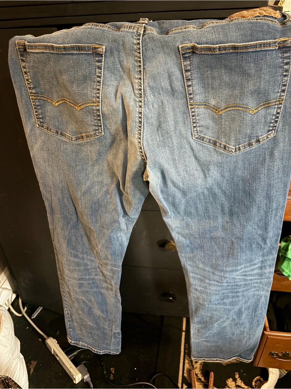 American Eagle Outfitters Blue Denim Jeans with Leather Patch